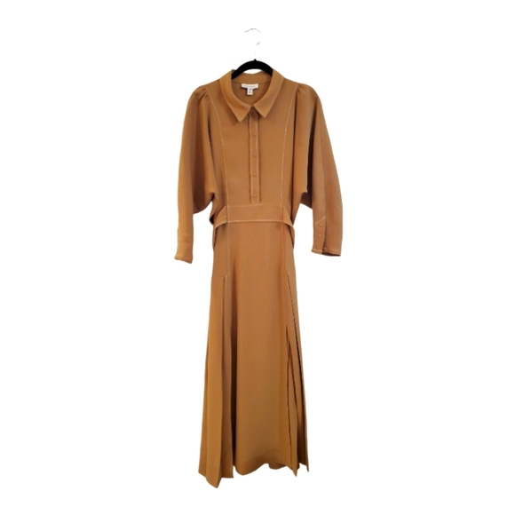 TopShop Top‎ Stitch Midi Shirt Dress Camel Brown Tan Size 14 - Picture 1 of 8